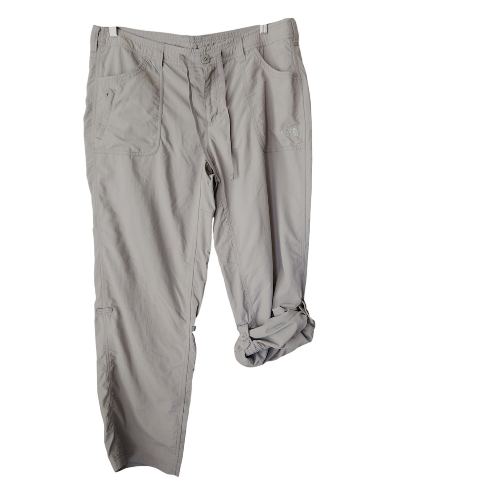 North Face Hiking Pants Womens Sz 16 Convertible Roll Tab Legs Stow Pocket Taupe